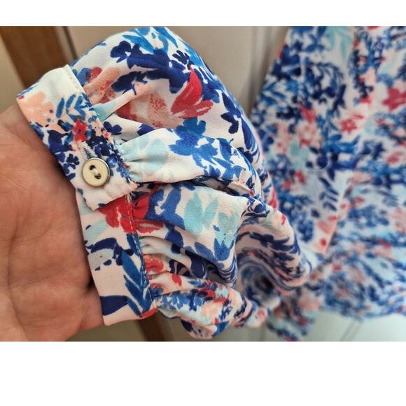 Talbots Women 1x Multi- colored Floral Balloon Sleeve Ruffle Lightweight Blouse - Picture 5 of 5